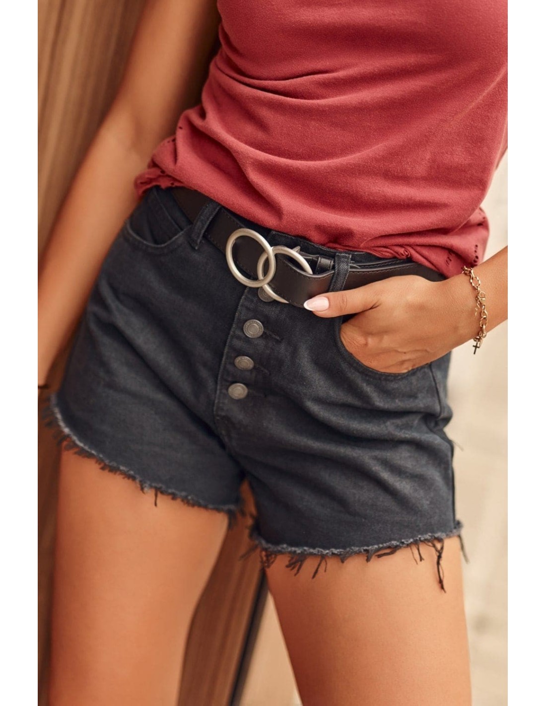 Black denim shorts with buttons 6750 - Online store - Boutique